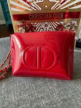 Dior Red Faux Patent Leather  Makeup Pouch